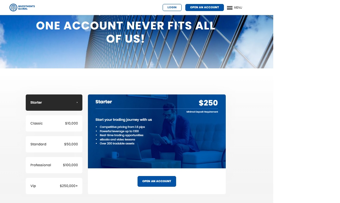 Investments Global Account Types